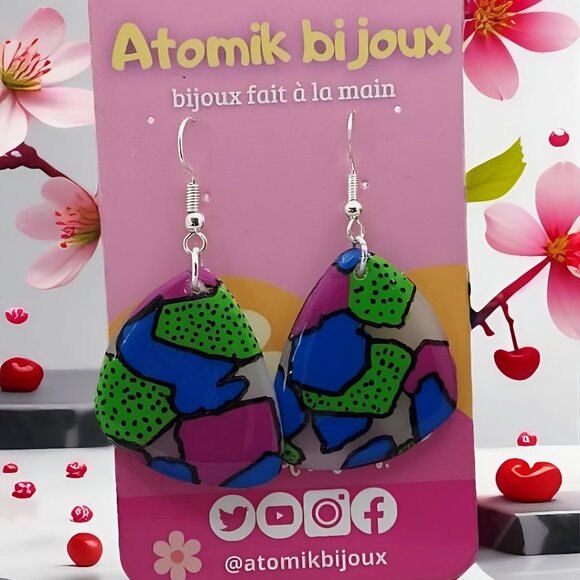 Boucles d’oreilles en pâte polymère faites à la main de couleur multicolore - Picture 1 of 7